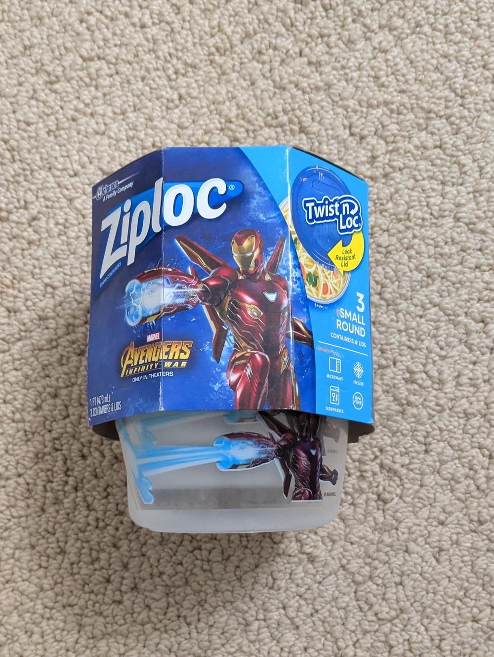 Ziploc Avengers Iron Man Small Round Twist 'n Loc Food Container - Blue & Clear